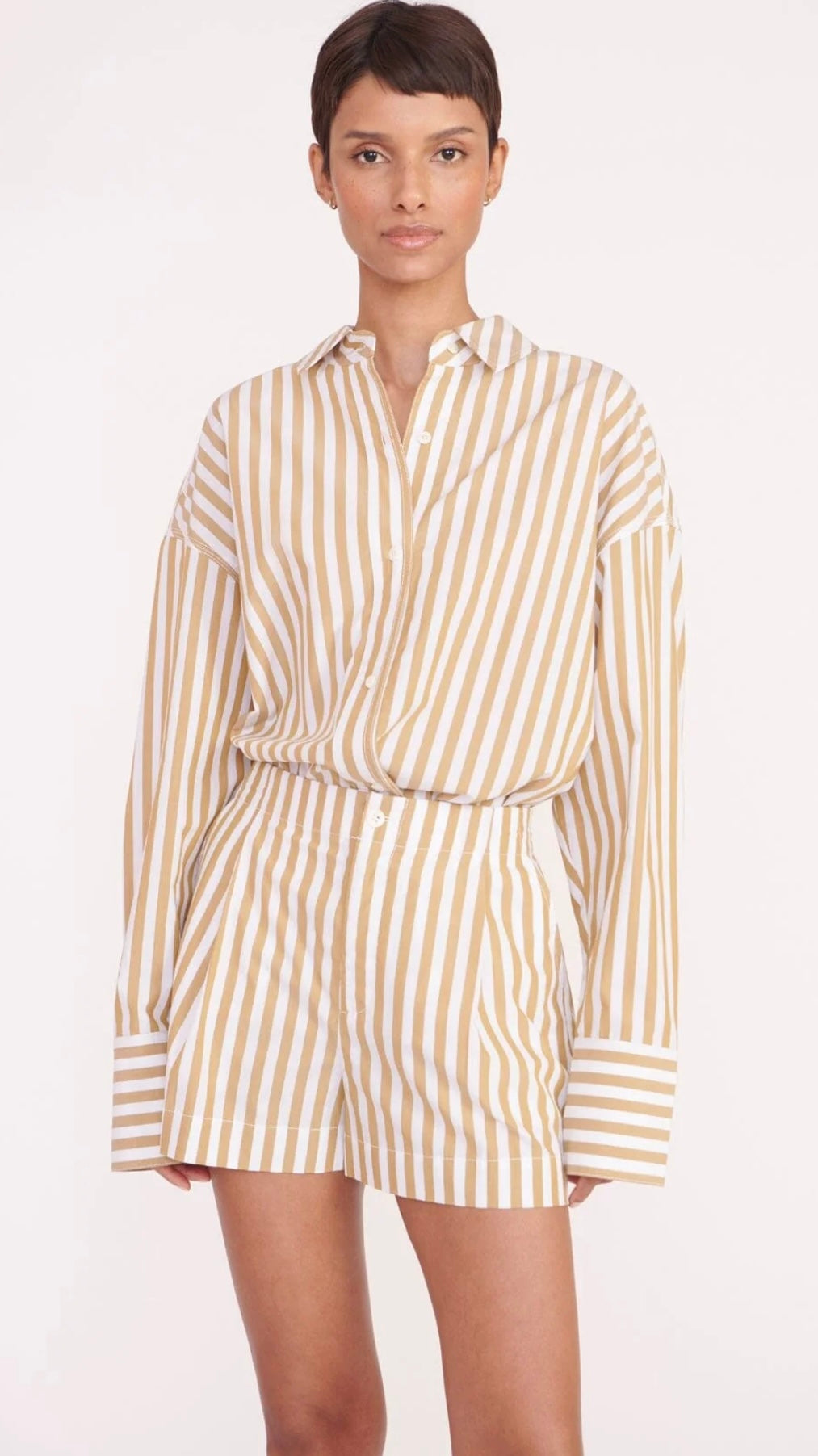 STAUD - ZOEY SHORT KHAKI STRIPE