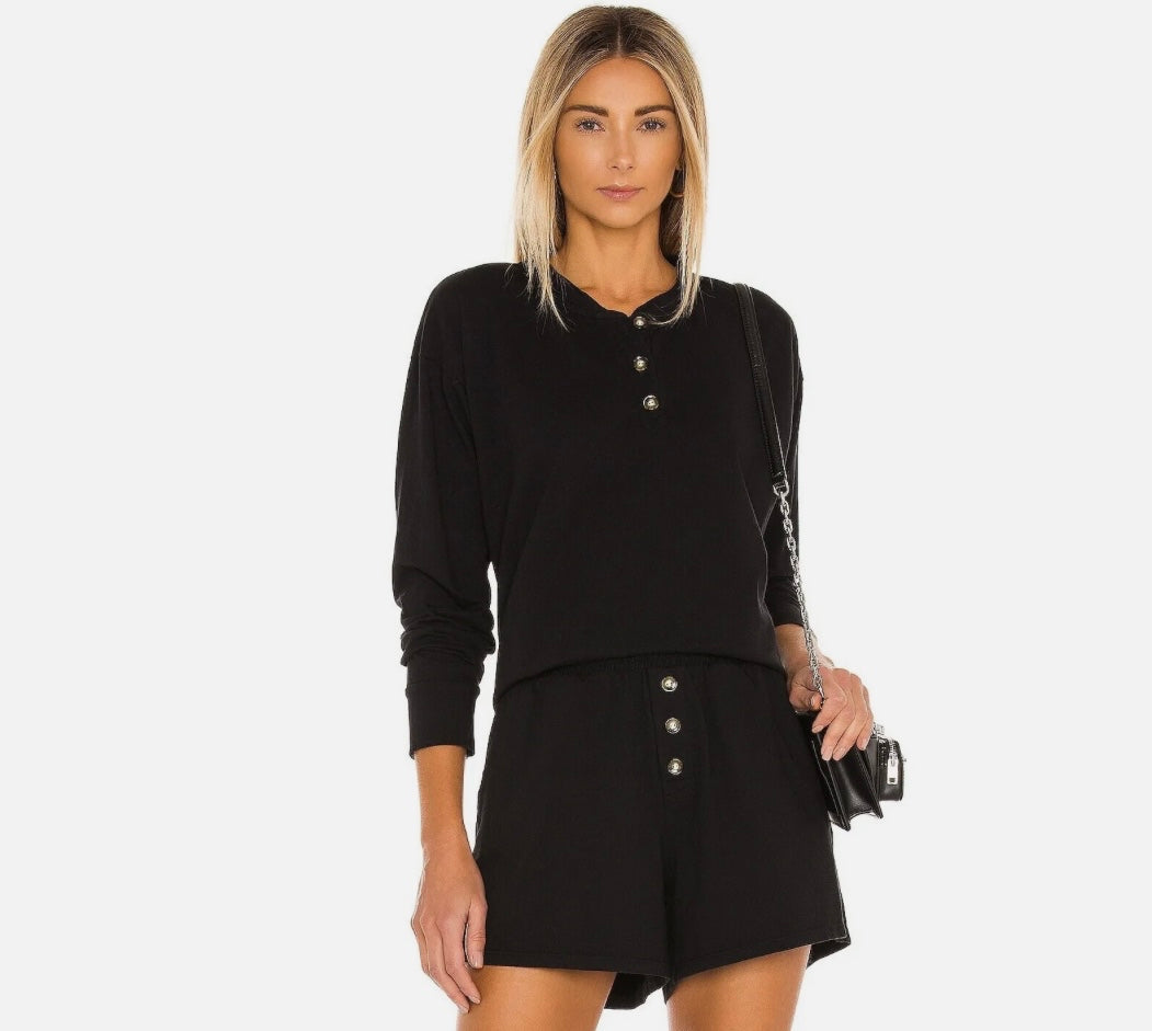 DONNI - Black Terry Henley Longsleeve and Shorts