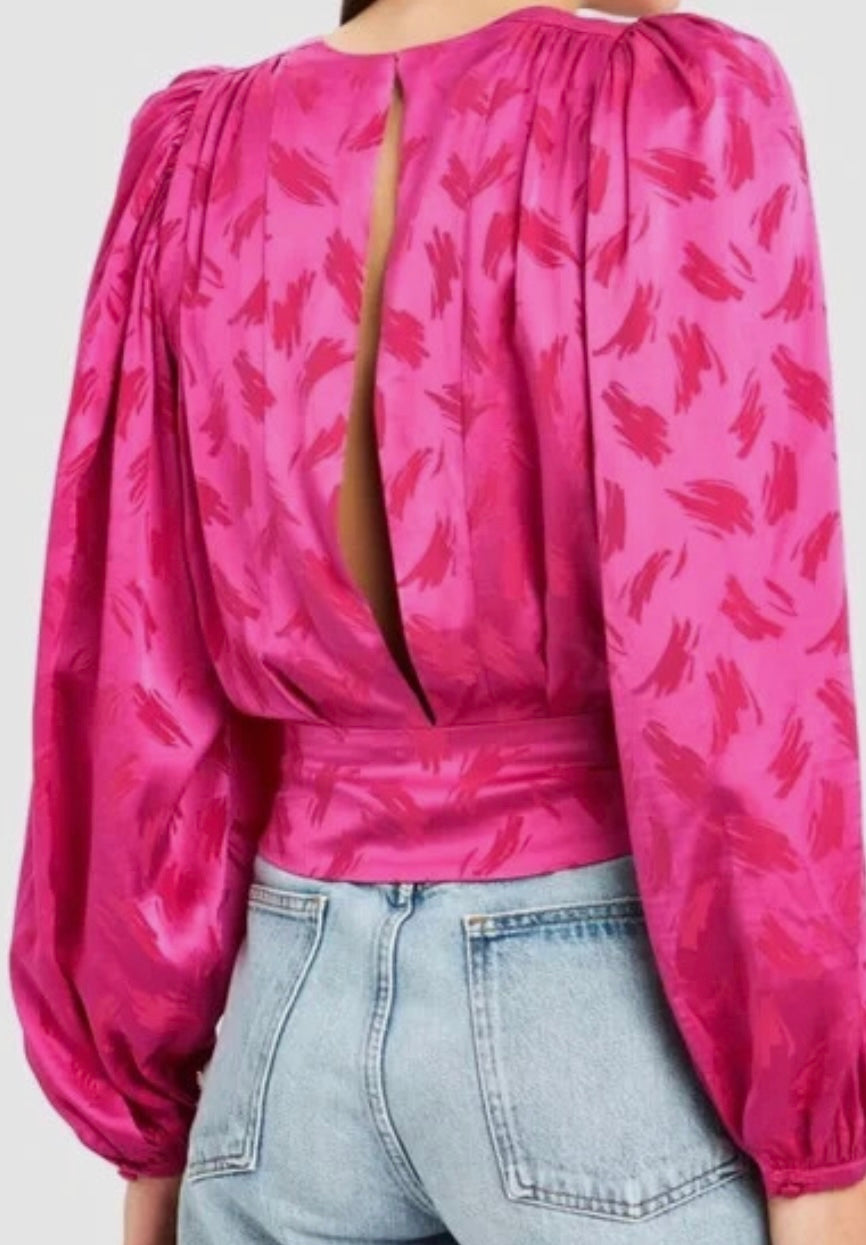 Ronny Kobo Eugenia Jacquard Top in Hot Pink