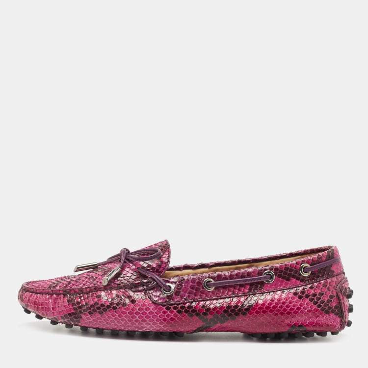 TODS purple snakeskin loafers