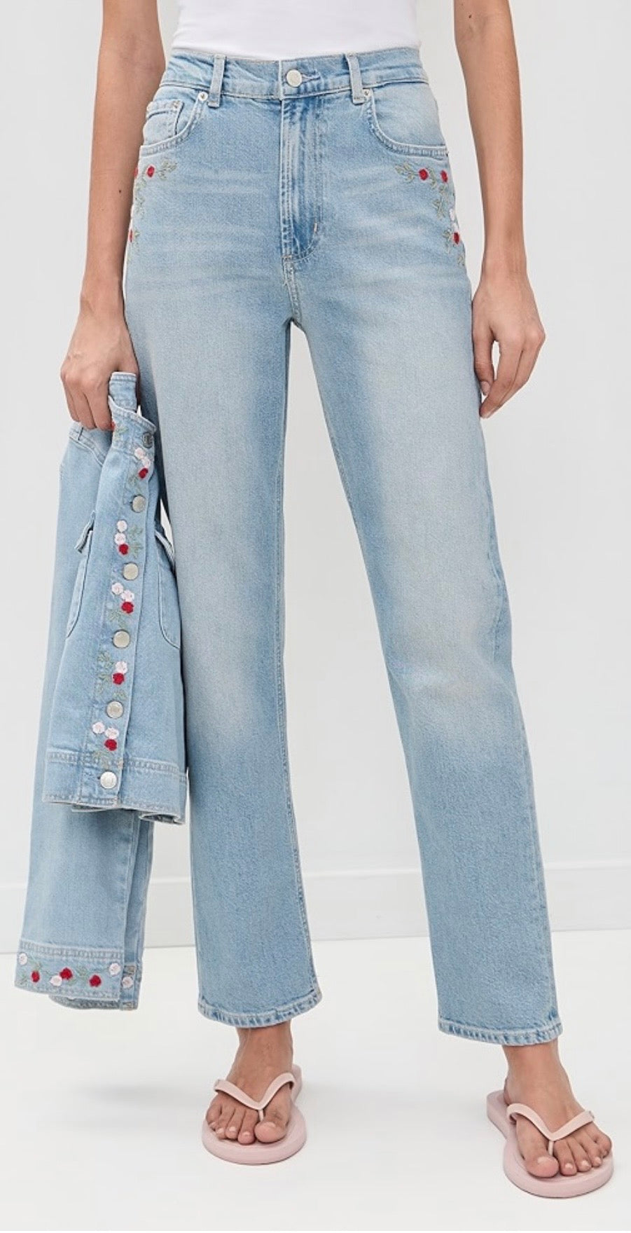 RAILS Topanga Floral Embroidered High Waist Straight Leg Jeans