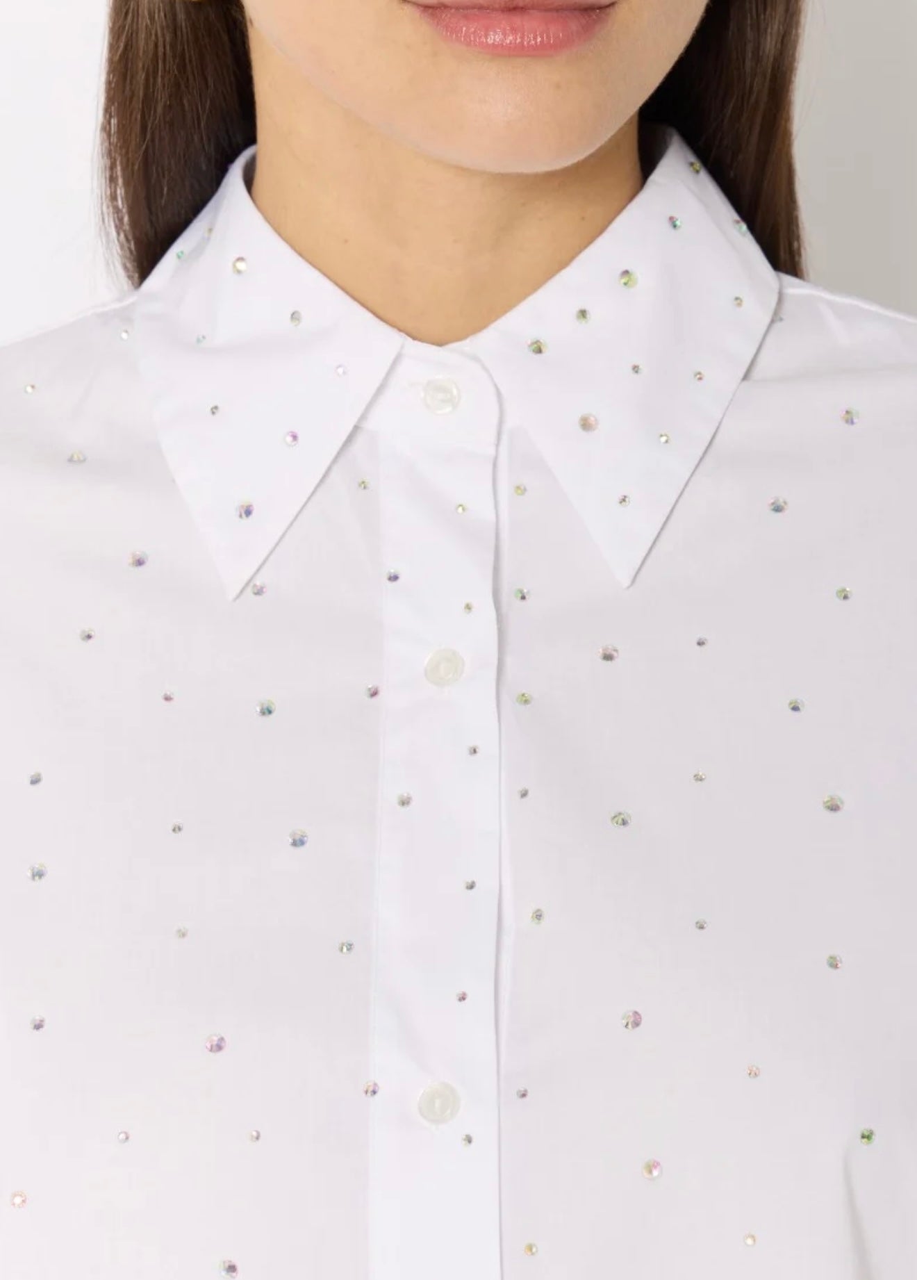 BERENICE - COMINO | Oversized white rhinestone shirt, Small