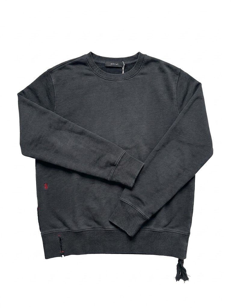 KSUBI dark grey distressed crew neck sweater