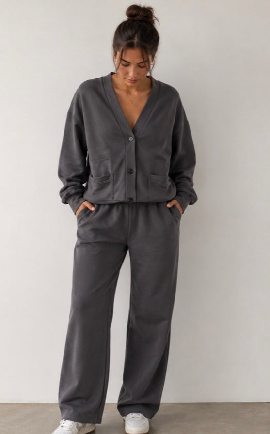 XIRENA charcoal grey sweatset, cardigan and sweatpants