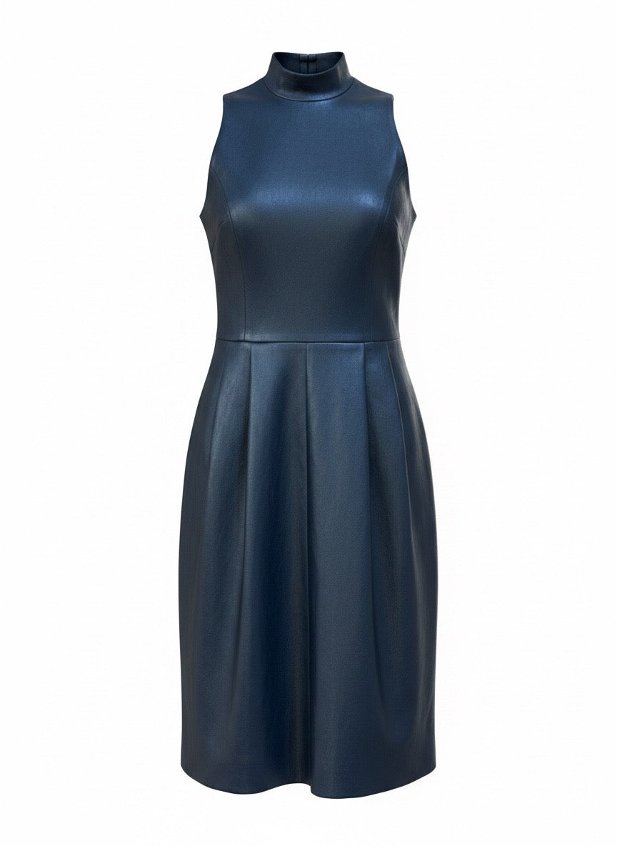 THE ROW faux leather navy dress