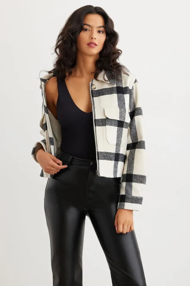 DYNAMITE cropped plaid shacket