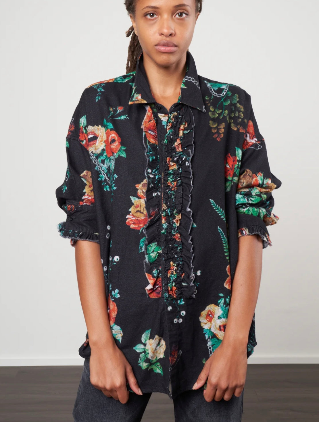 r13
drop neck tuxedo shirt - black useless treasures