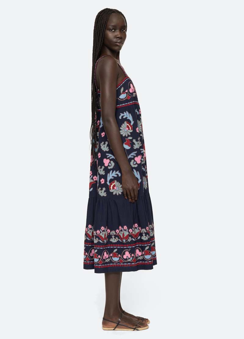 SEA NEW YORK navy maxi dress with floral embroidery