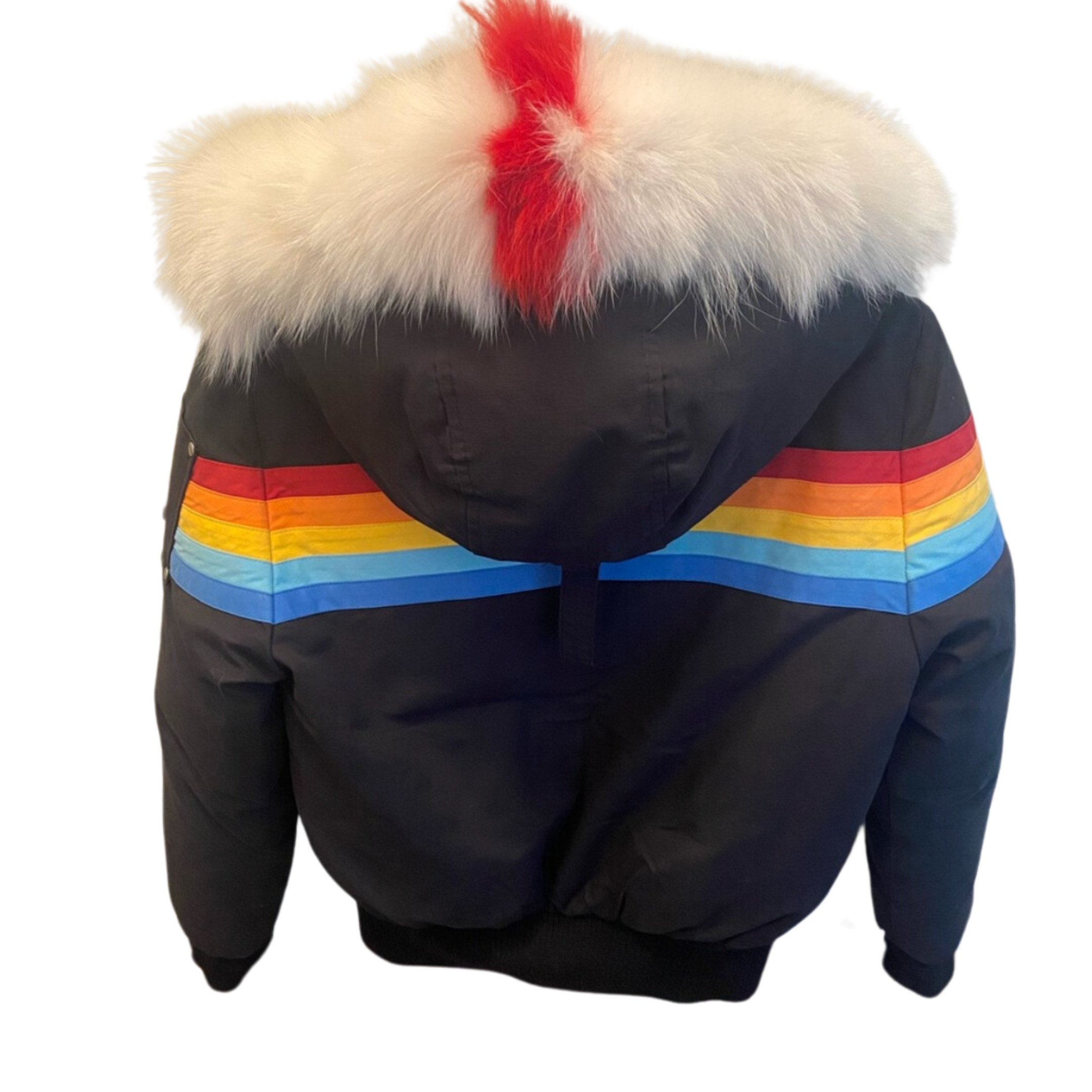 MOOSE KNUCKLES limited edition down bomber with rainbow design