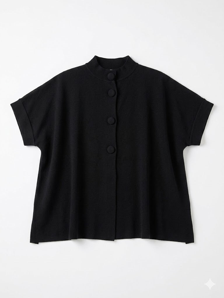PISTACHE black tshirt cardigan, knit black buttons