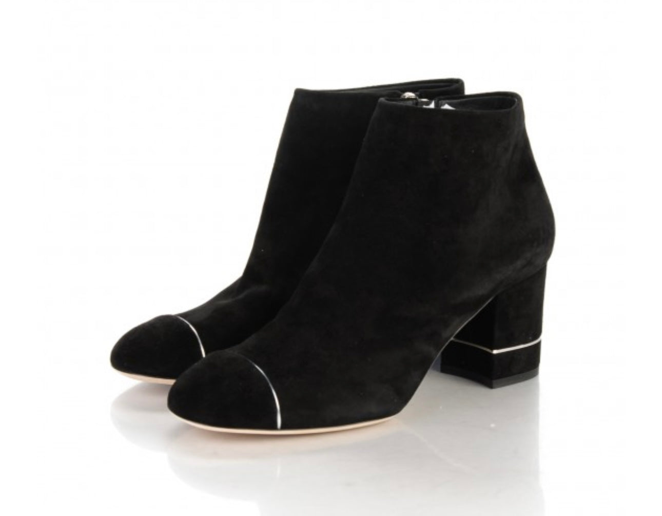 Preloved Chanel - Suede Booties with Logo on Heel