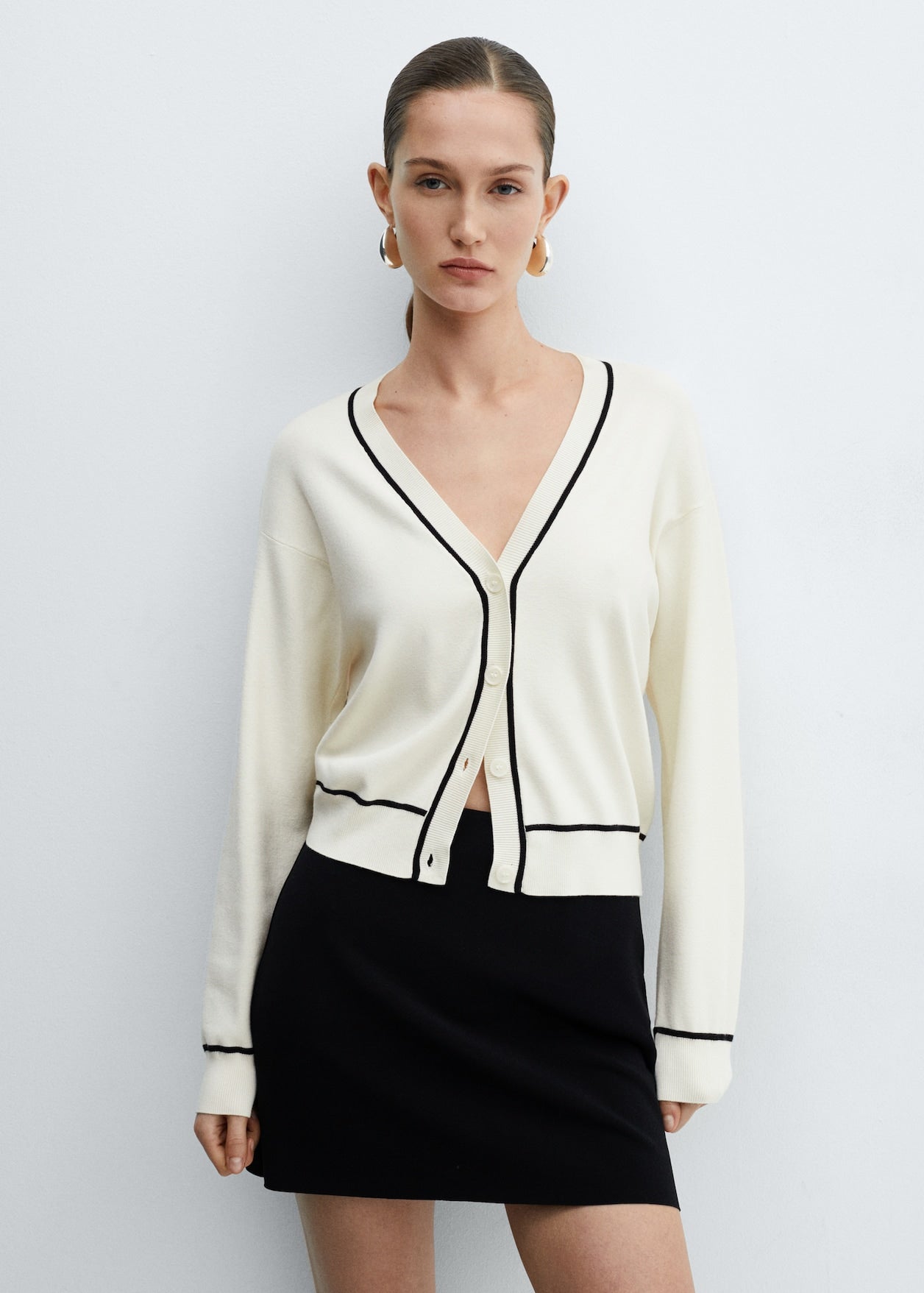 MANGO ivory/black stripe cardigan