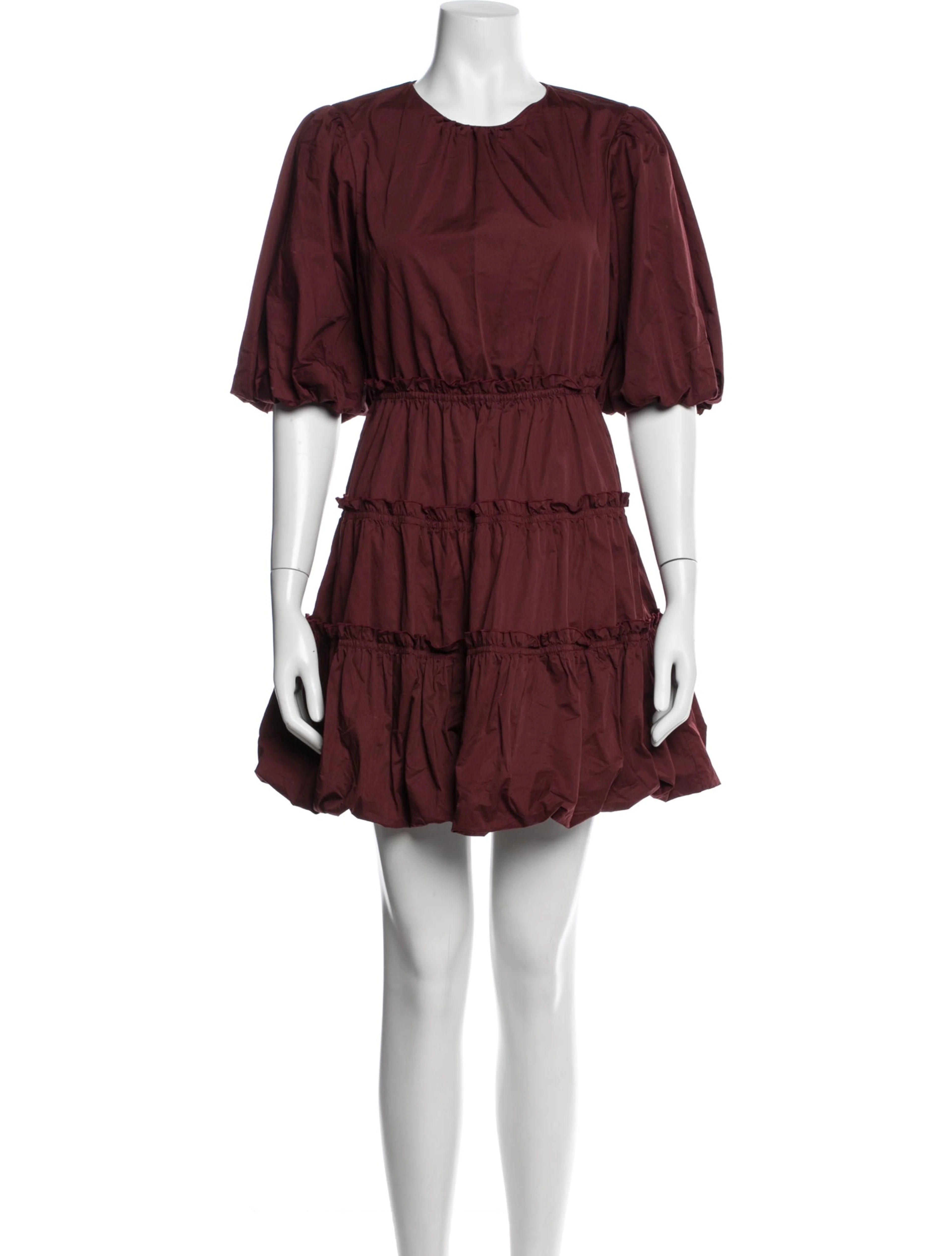 JASON WU burgundy mini dress with puff shoulders and ruffles