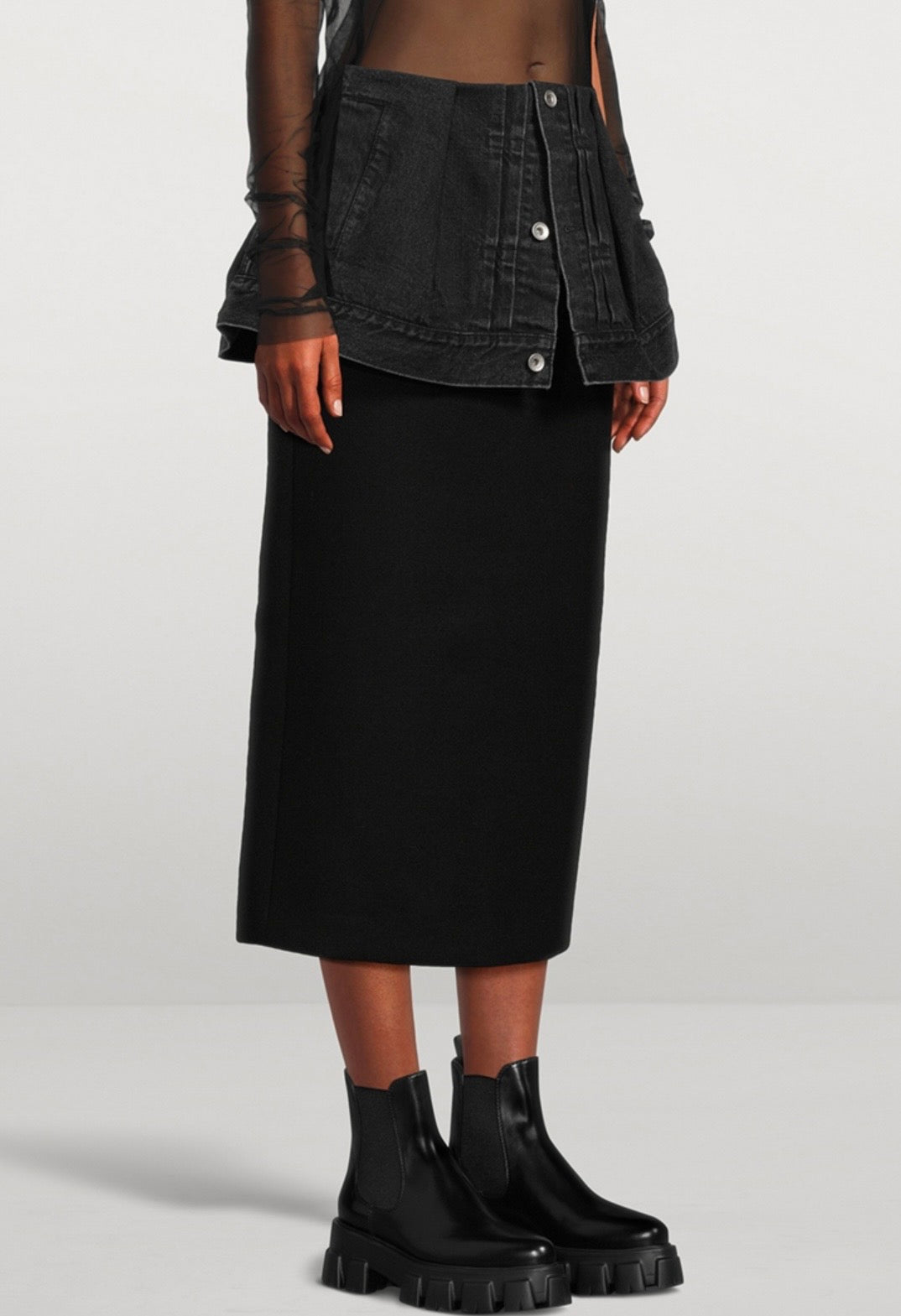 SACAI Denim Overlay Midi Skirt