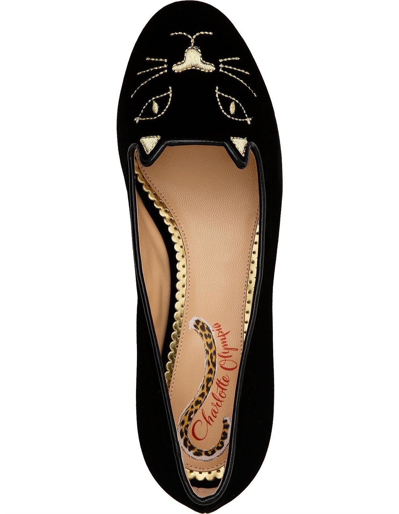 CHARLOTTE OLYMPIA BLACK CAT VELVET FLATS