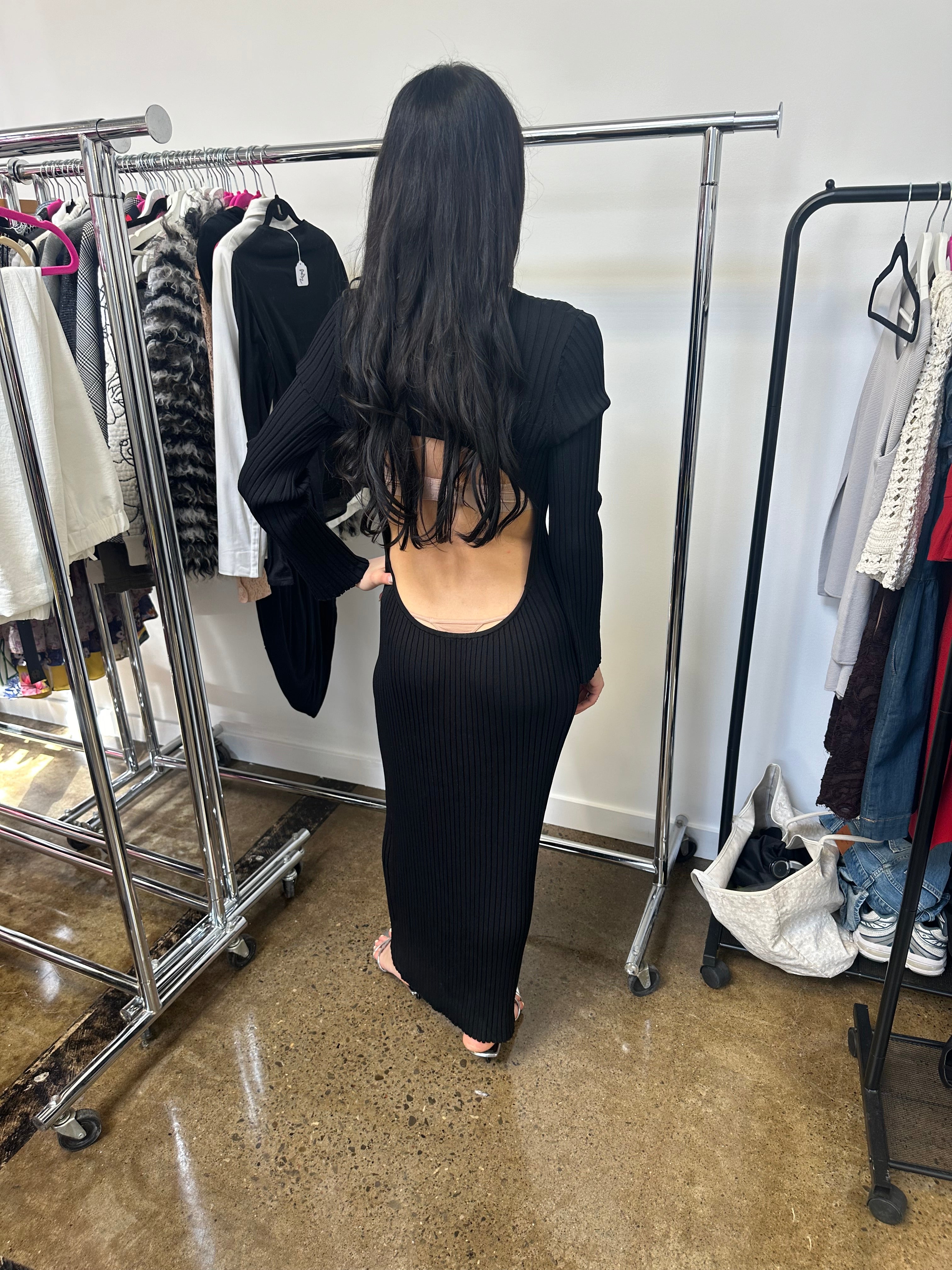 SIR. - Black LS Ribbed Dress