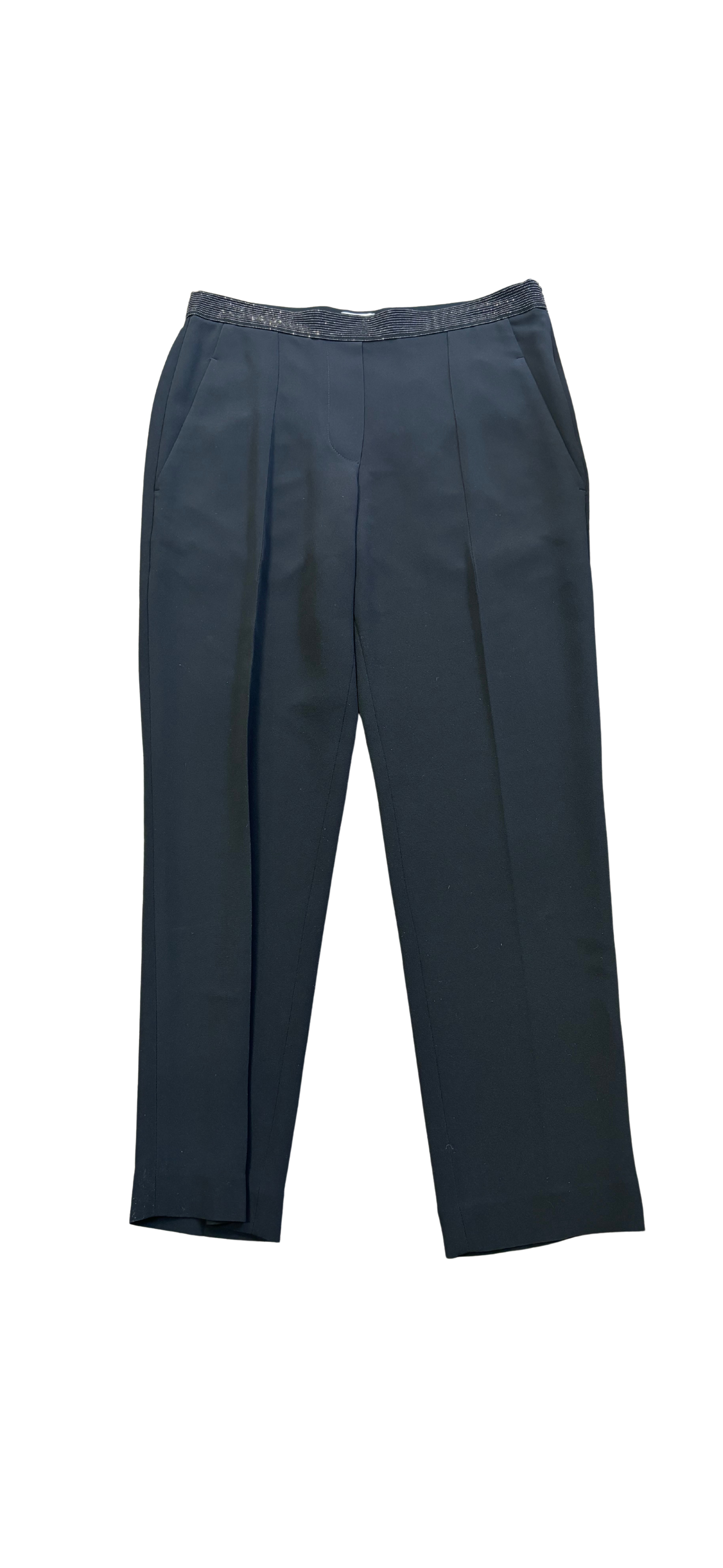 BRUNELLO CUCINELLI black dress pants with crystal detail on waistband
