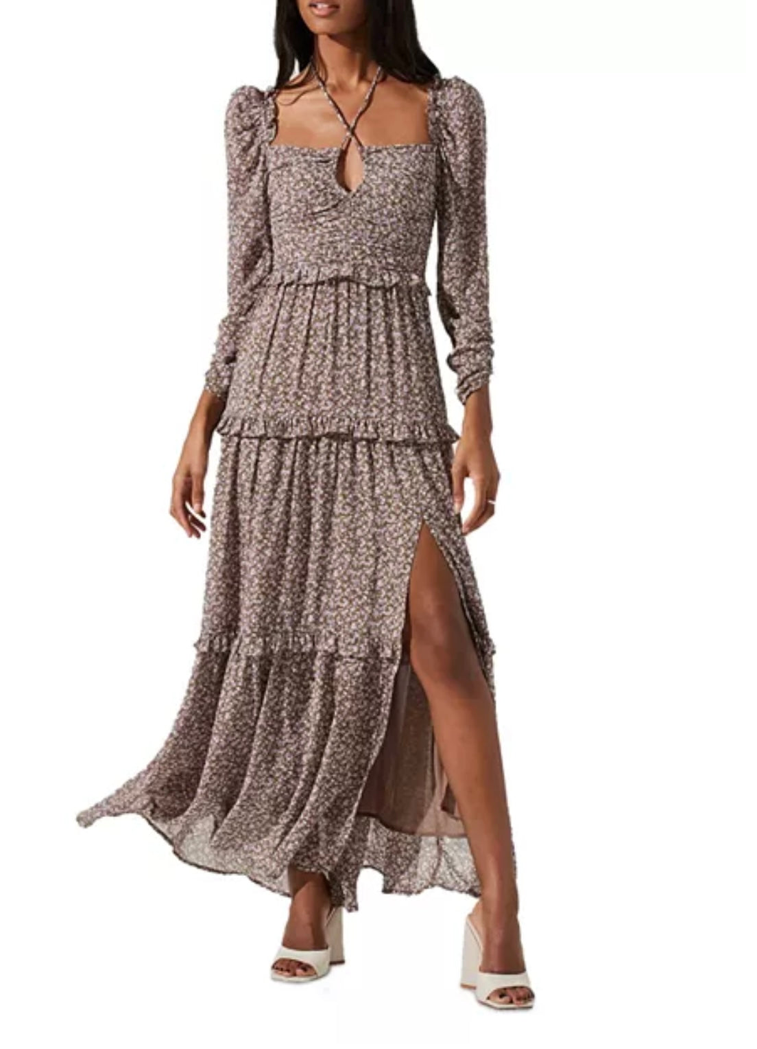 ASTR THE LABEL brown maxi dress with purple florals