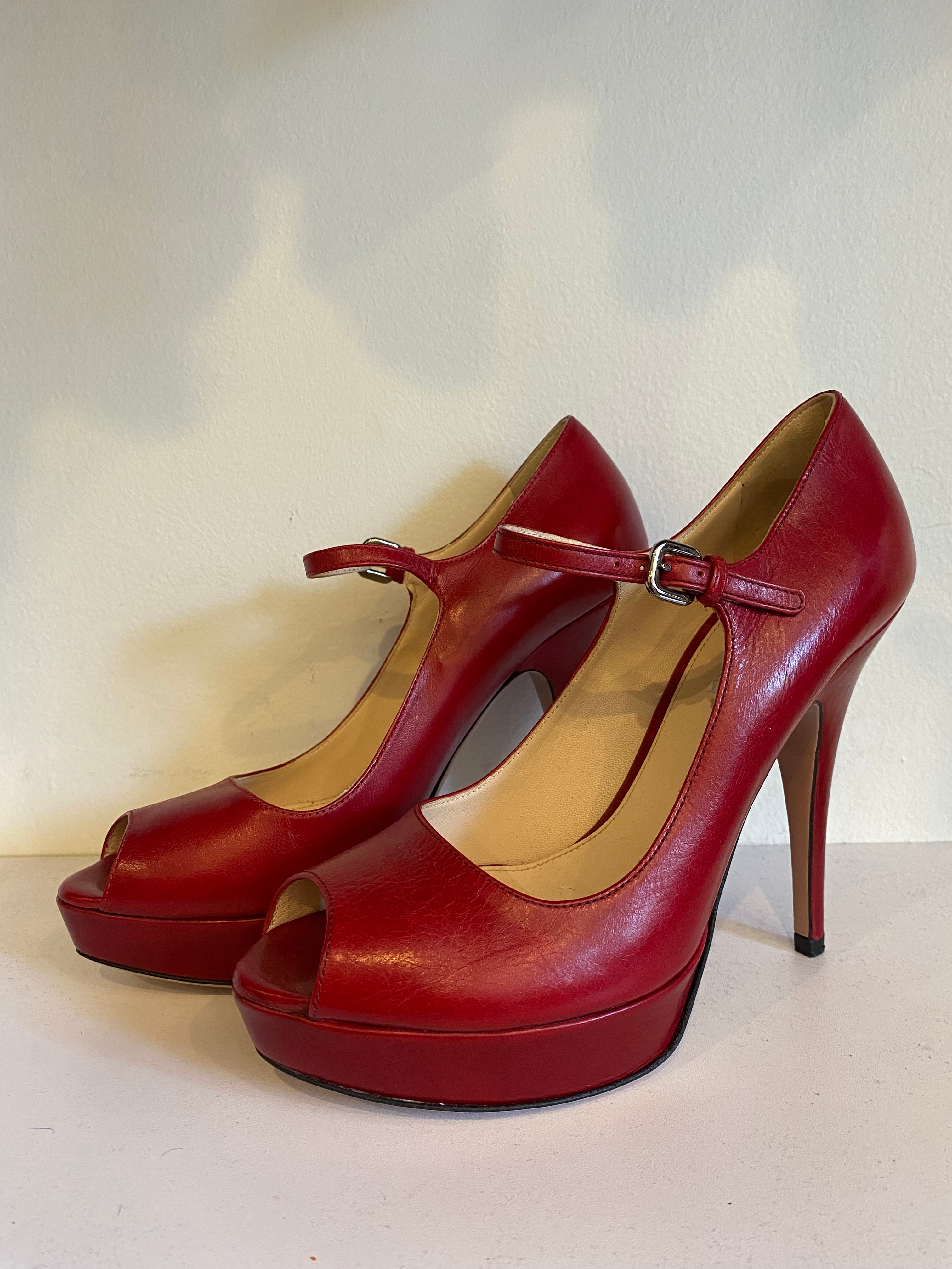 Pre-Loved Prada - Red Mary Jane Peep Toe Heels