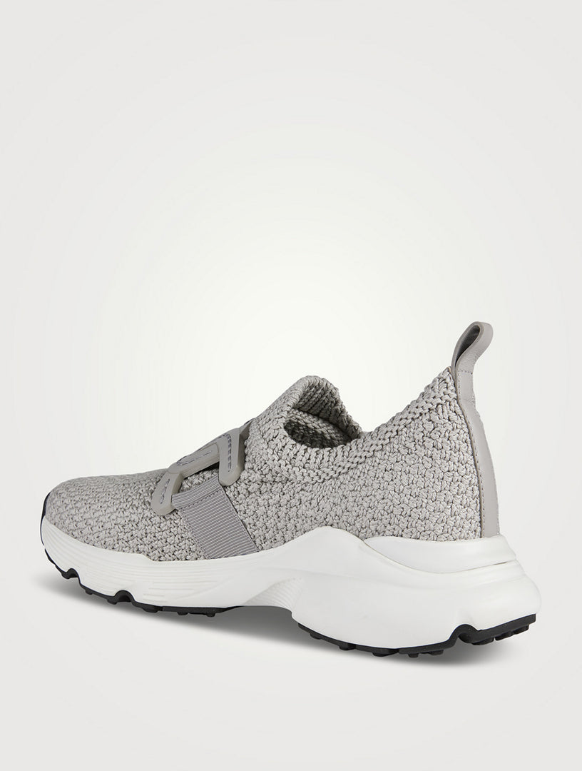 TODS kate slip on knit sneakers in grey fabric blend with rubber sole