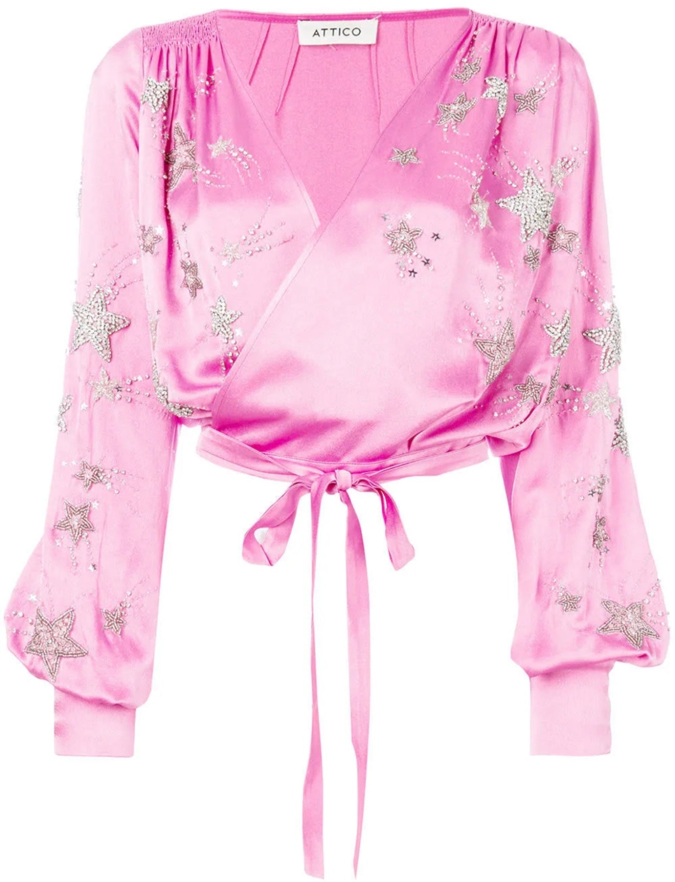 ATTICO pink satin top with jewelled stars
