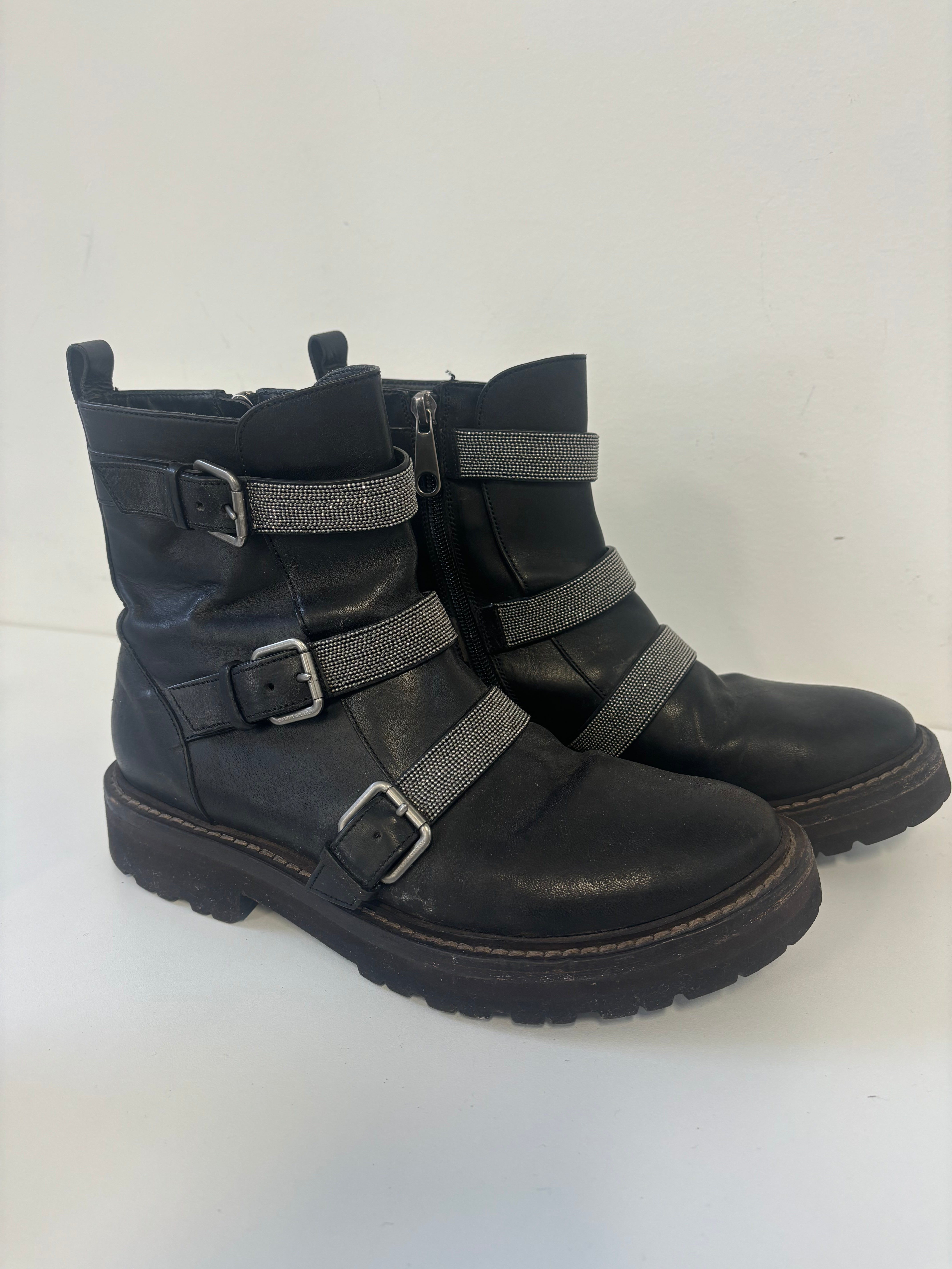 BRUNELLO CUCINELLI black ankle boots with signature sequin bands