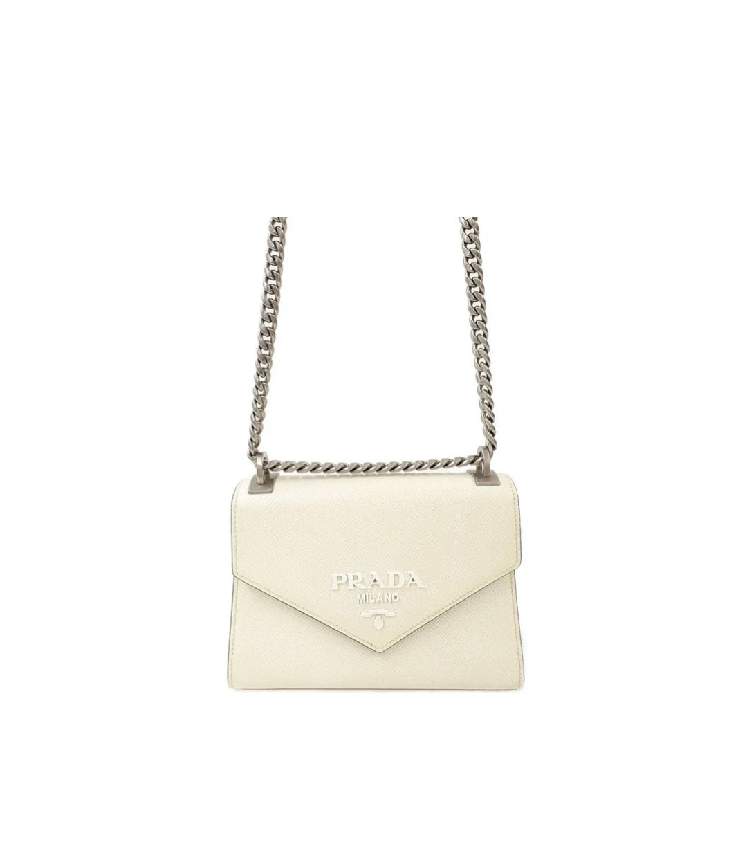 Preloved Prada Monochrome Bag Chain Shoulder Bag White