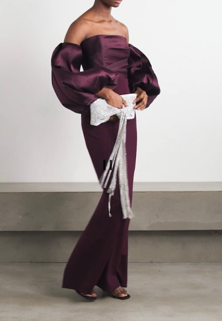 SOLACE LONDON
Carmen off-the-shoulder gathered satin and crepe maxi dress