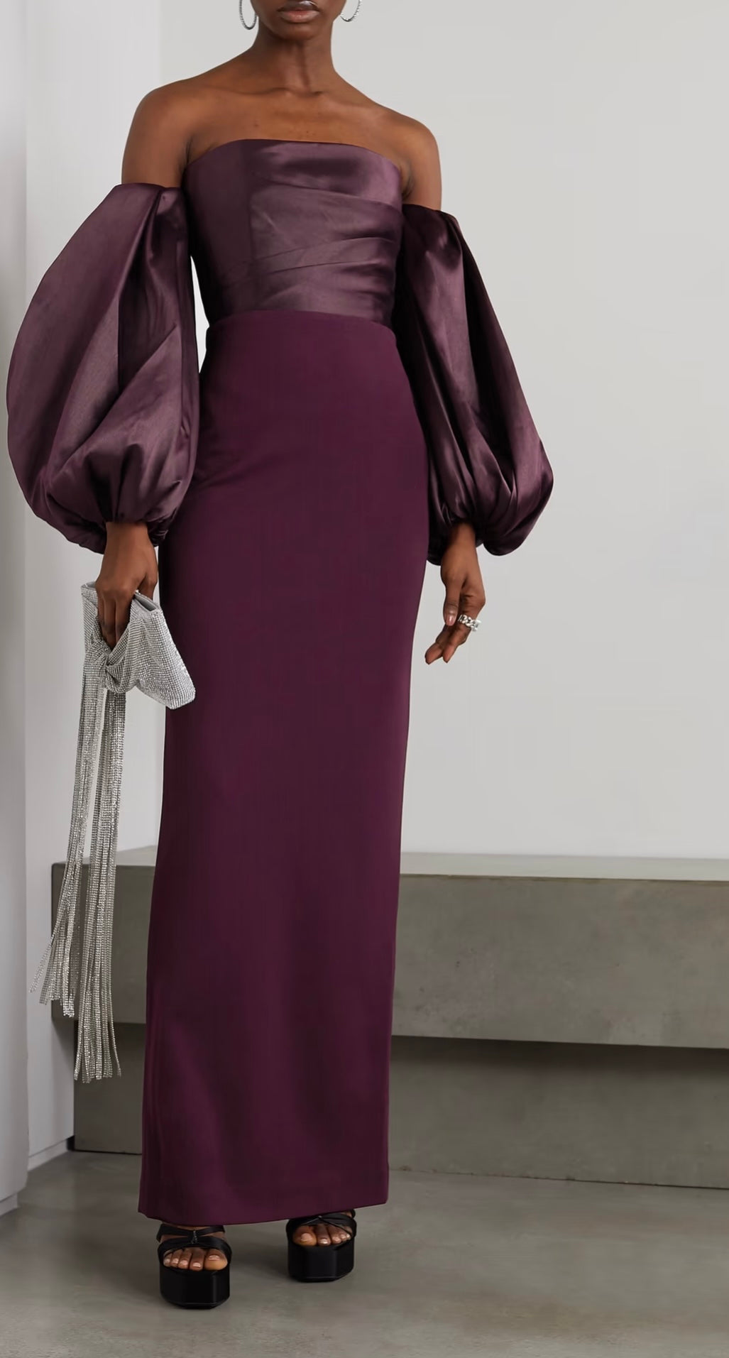 SOLACE LONDON
Carmen off-the-shoulder gathered satin and crepe maxi dress