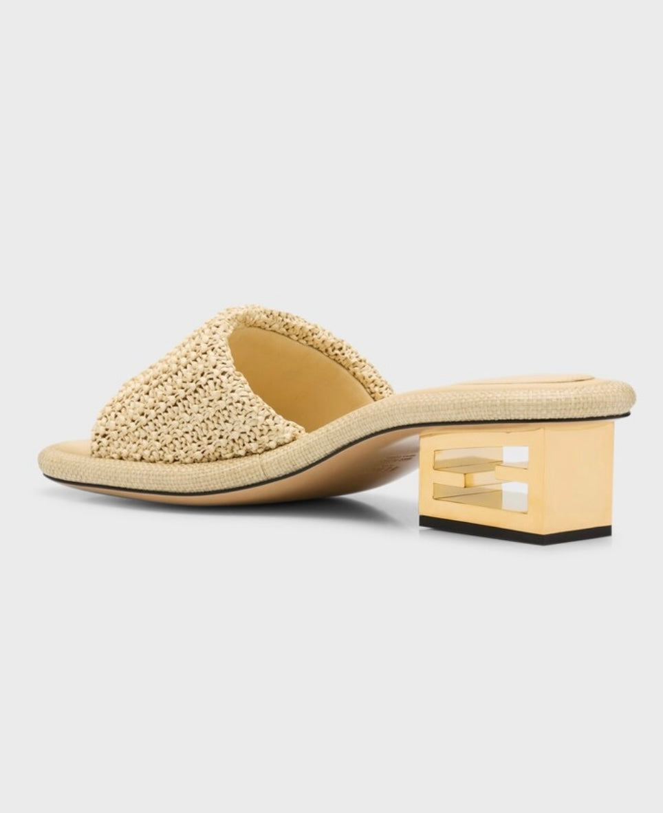 Fendi Raffia Logo-Heel Slide Sandals