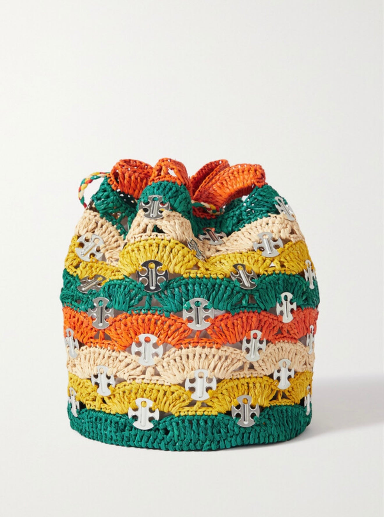 Paco Rabanne Woven Raffia Bucket Bag - Green