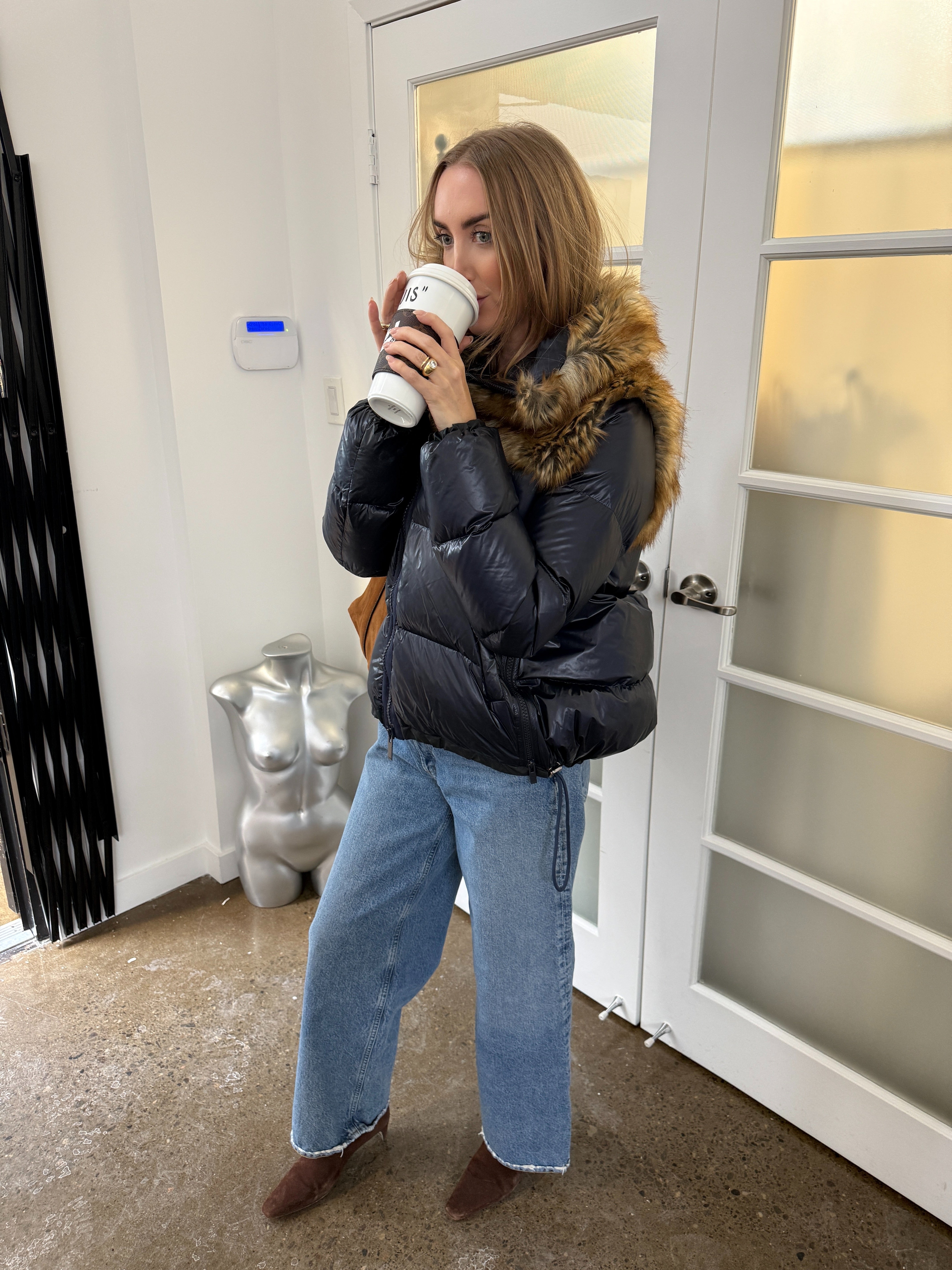 Sacai - Navy Puffer with Fur