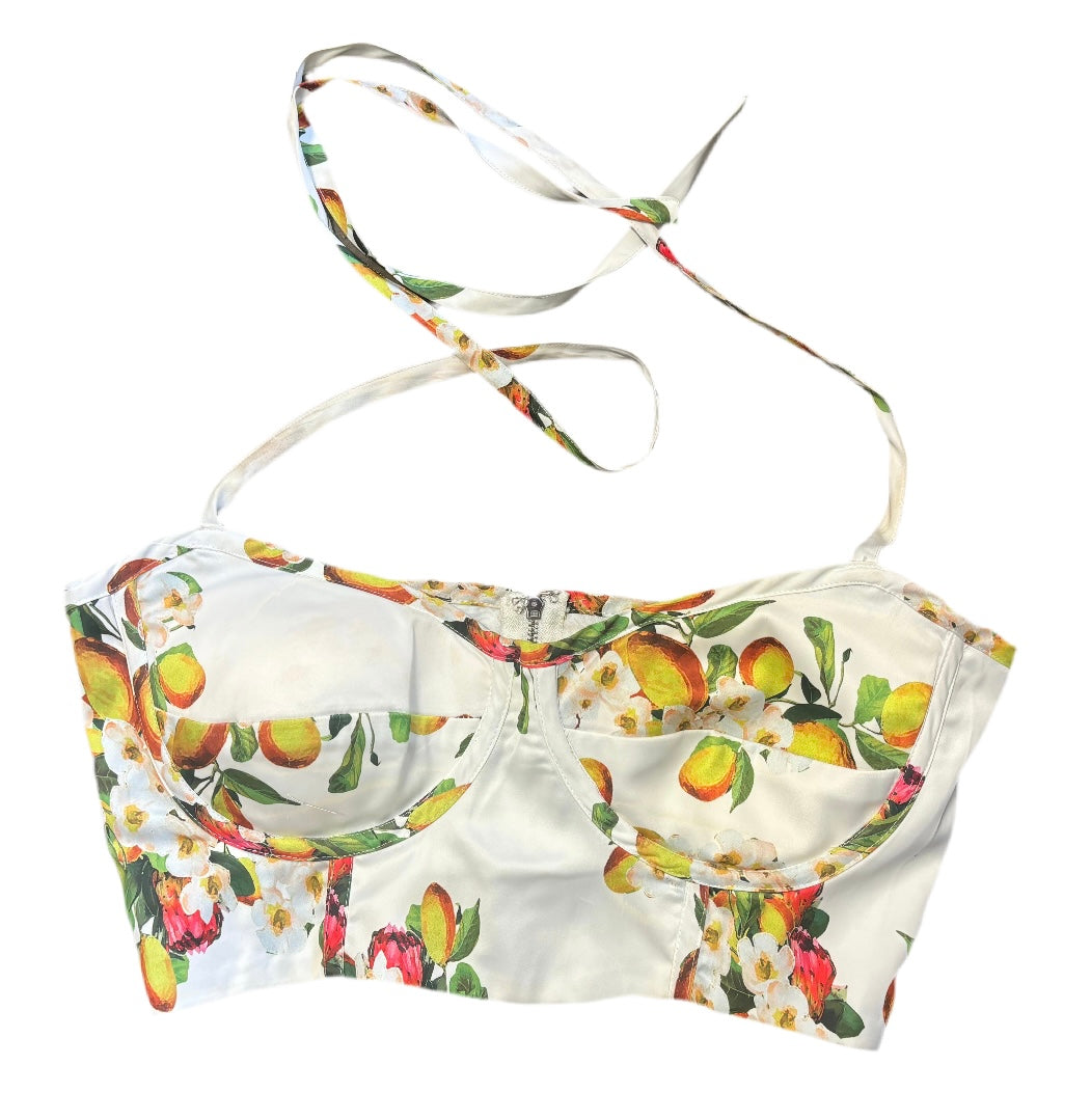 L'ATISTE white floral print silk shorts & bra top
