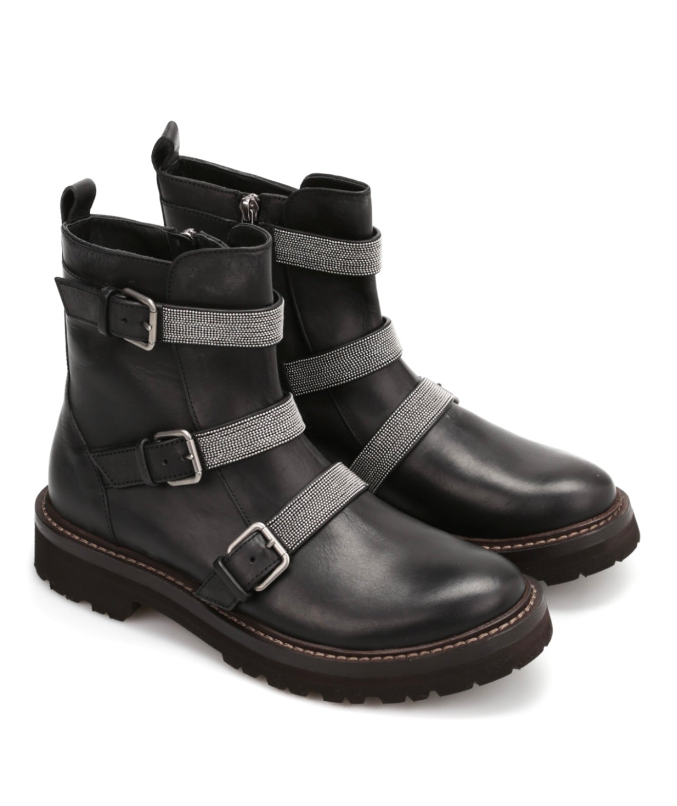 BRUNELLO CUCINELLI black ankle boots with signature sequin bands