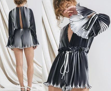 C/MEO COLLECTIVE black/white pleated mini romper
