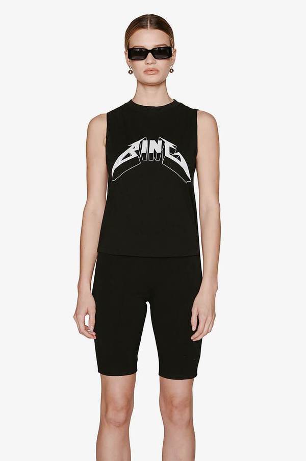 ANINE BING black muscle tank with white BING logo