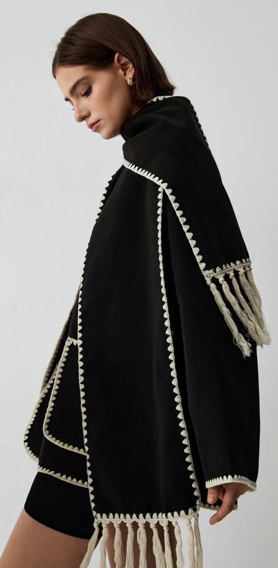 COMMENSE - Contrast Trim Jacket With Matching Scarf