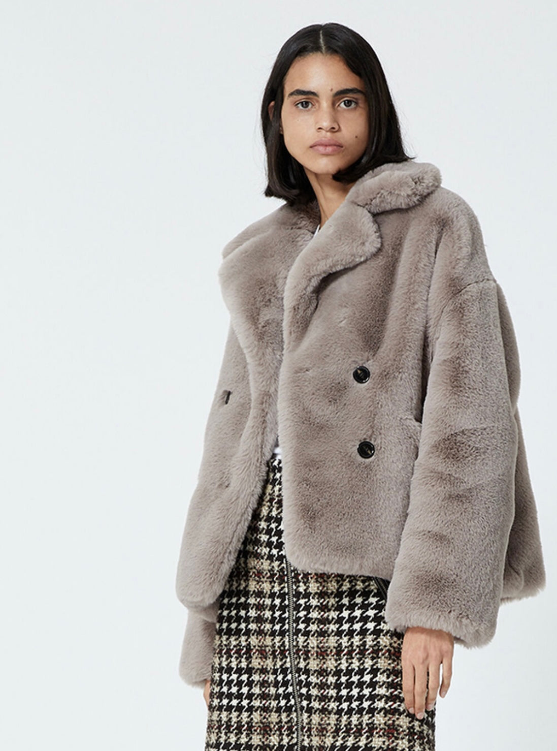 The Kooples - CROPPED GREY FAUX FUR COAT