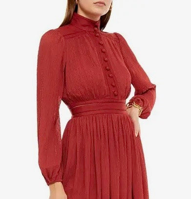 ZIMMERMANN red/burnt orange long sleeve maxi dress with matching slip and belt
