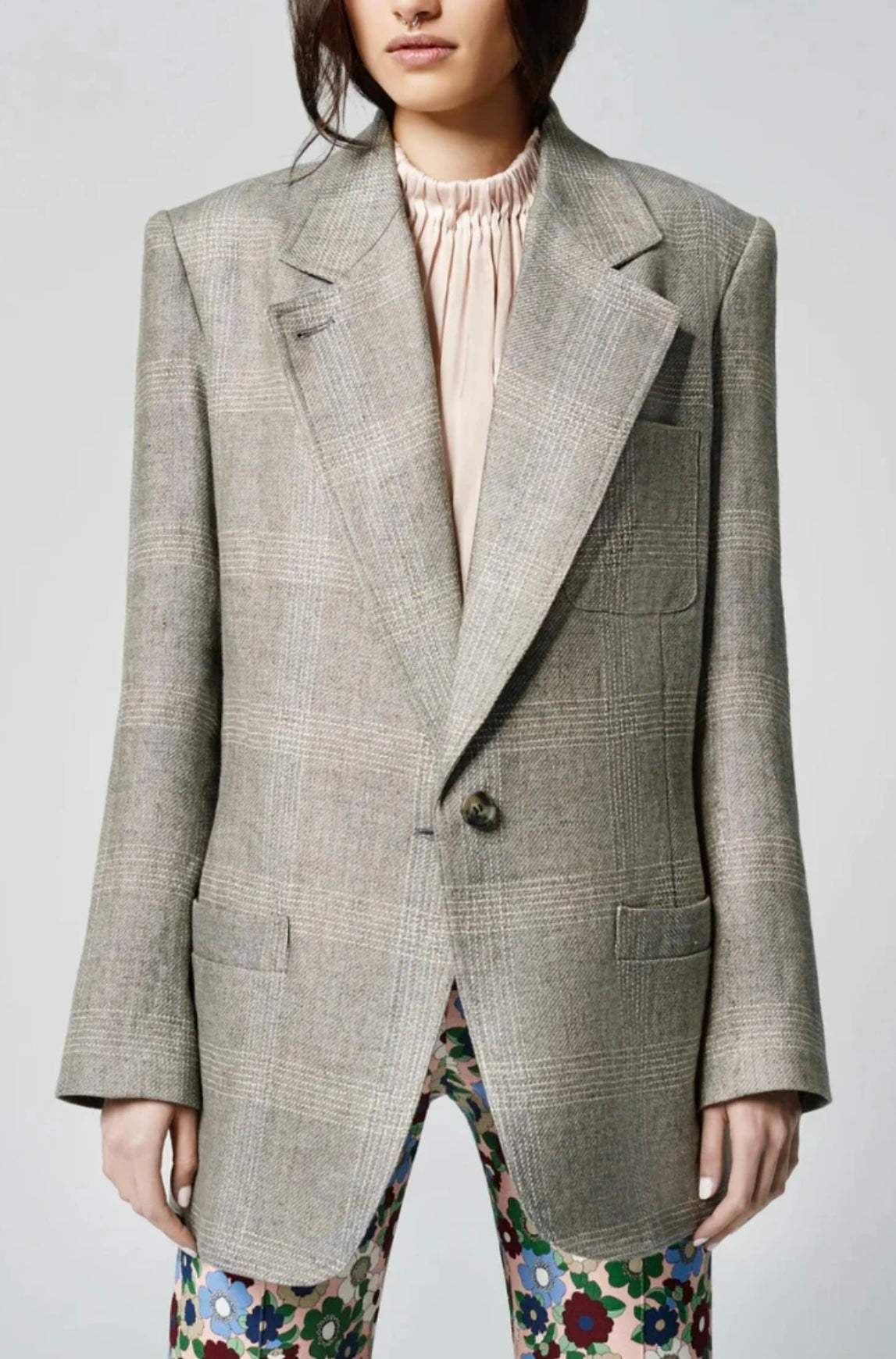 Smythe -
oversized notched lapel blazer - grey glen check