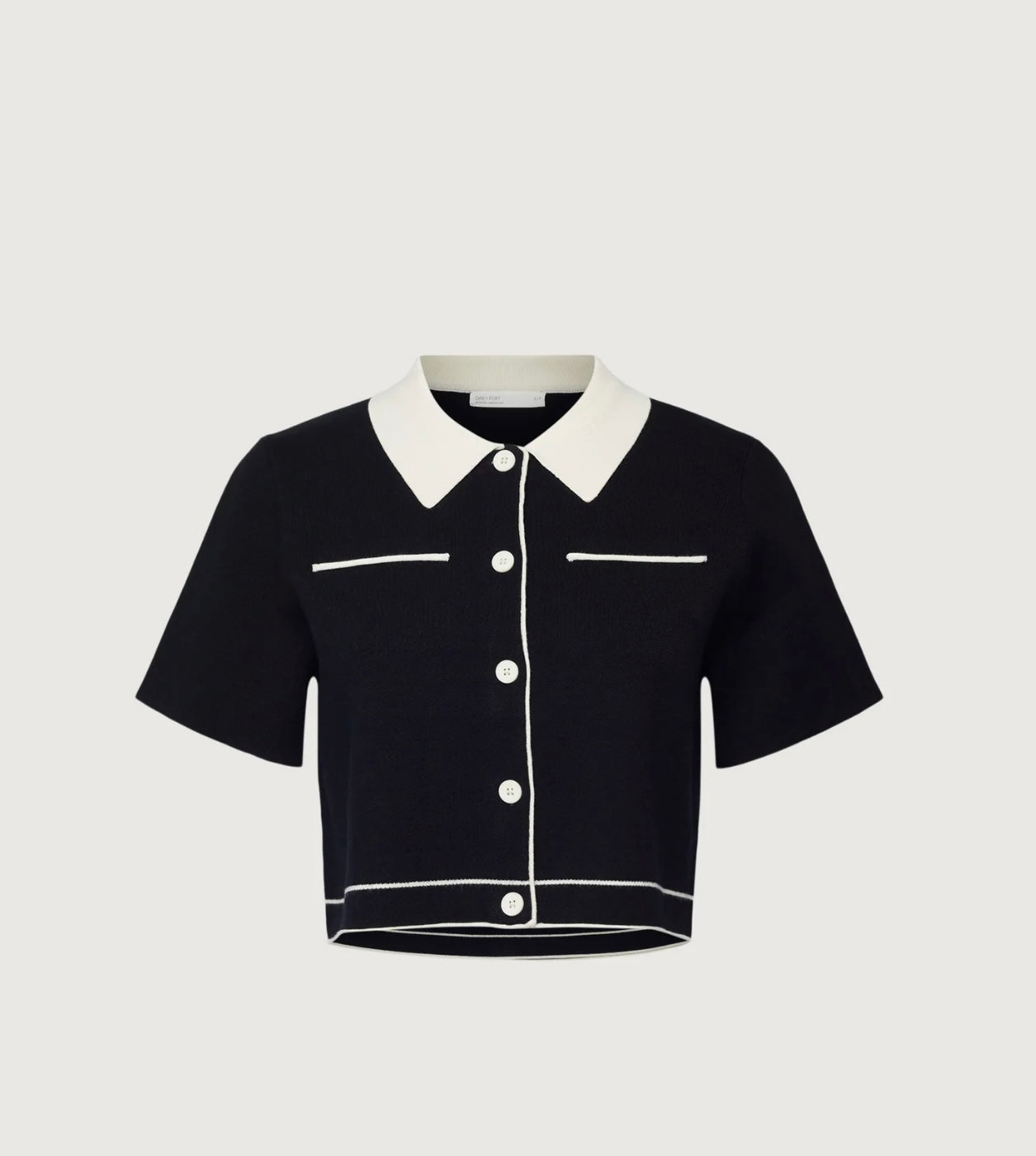 OAK & FORT - CROPPED KNIT CONTRAST TRIM TOP