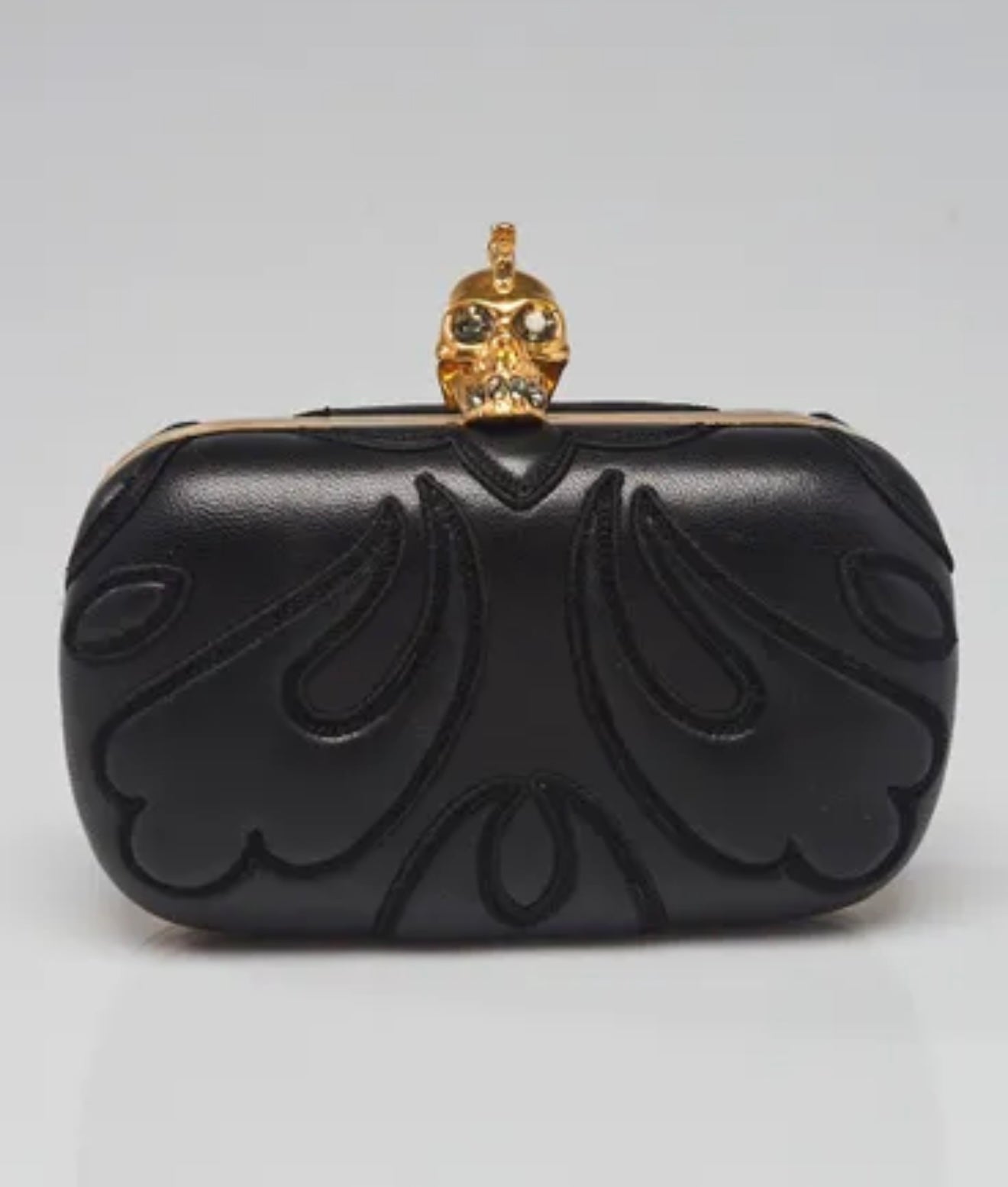 Alexander McQueen Black Leather Embroidered Skull Box Clutch