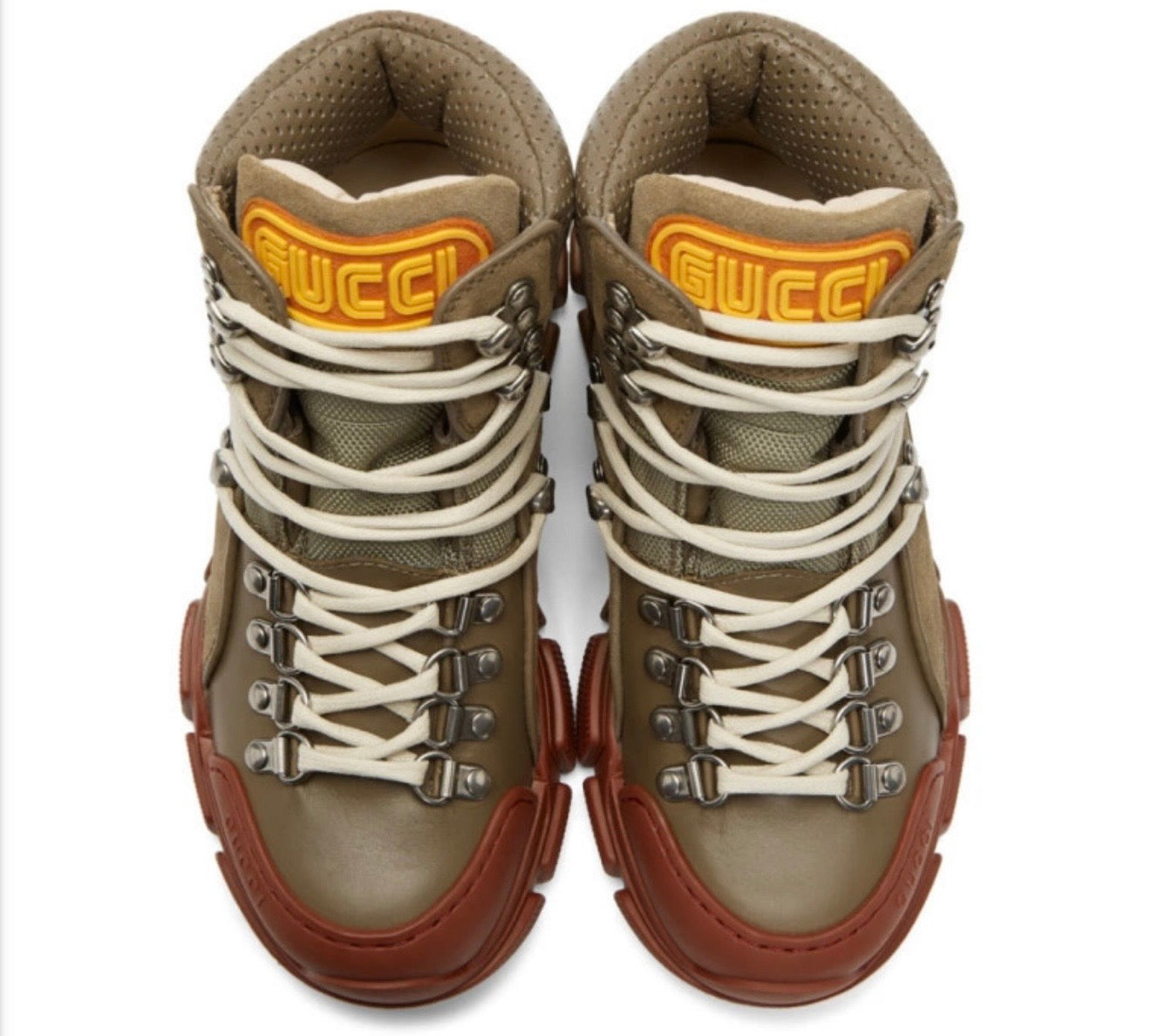 Gucci FlashtTreck Boots in Khaki and Red