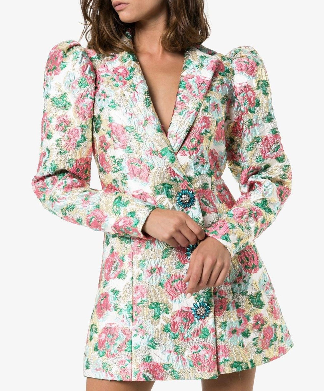 Rotate Birger Christensen Carol Button-Embellished Floral Jacquard Mini Dress