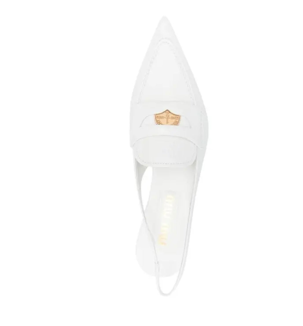 Miu Miu - White Patent Leather Slingback Penny Loafers
