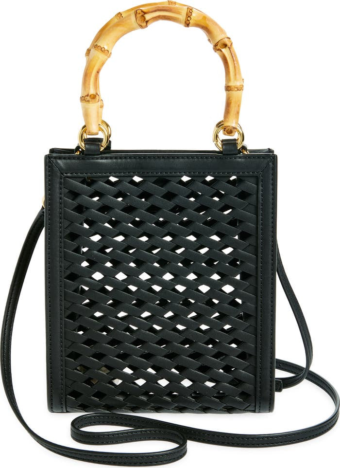 VERONICA BEARD Small Bamboo Woven Leather Shopper