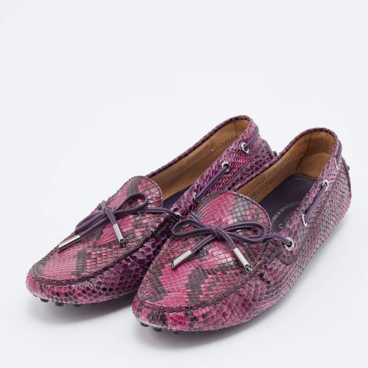 TODS purple snakeskin loafers