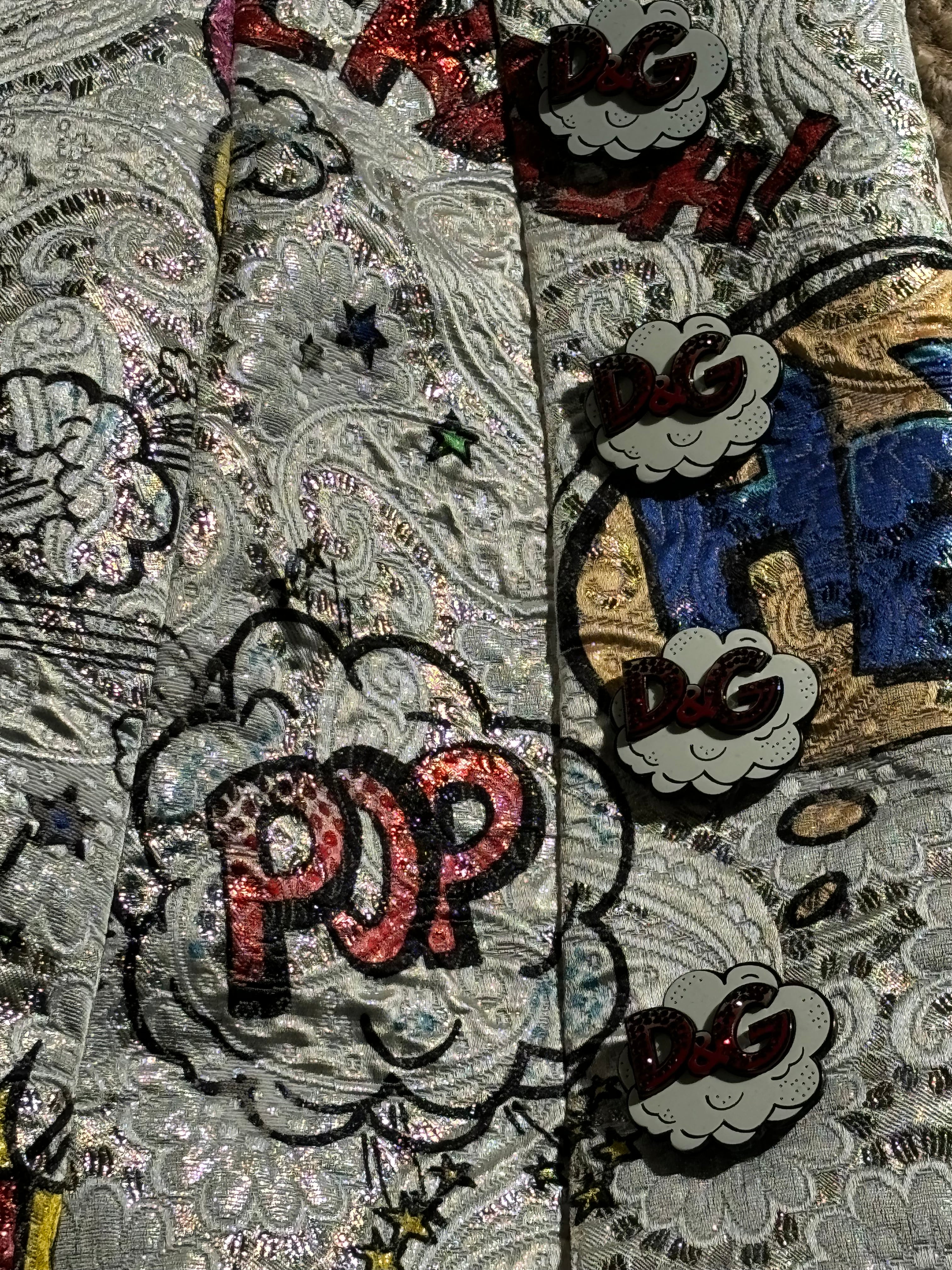 DOLCE & GABBANA cartoon print silver skirt
