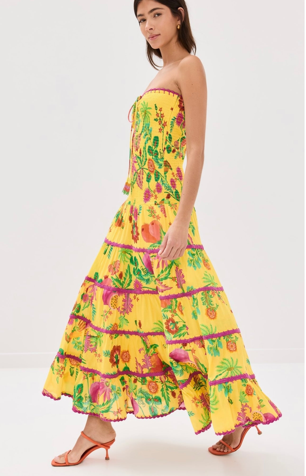 FARM Rio
Delicate Fruit Garden Yellow Smocked Maxi Dress