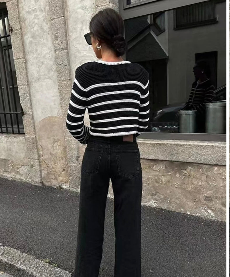 COMMENSE Old Money Aesthetics Stripe Cardigan